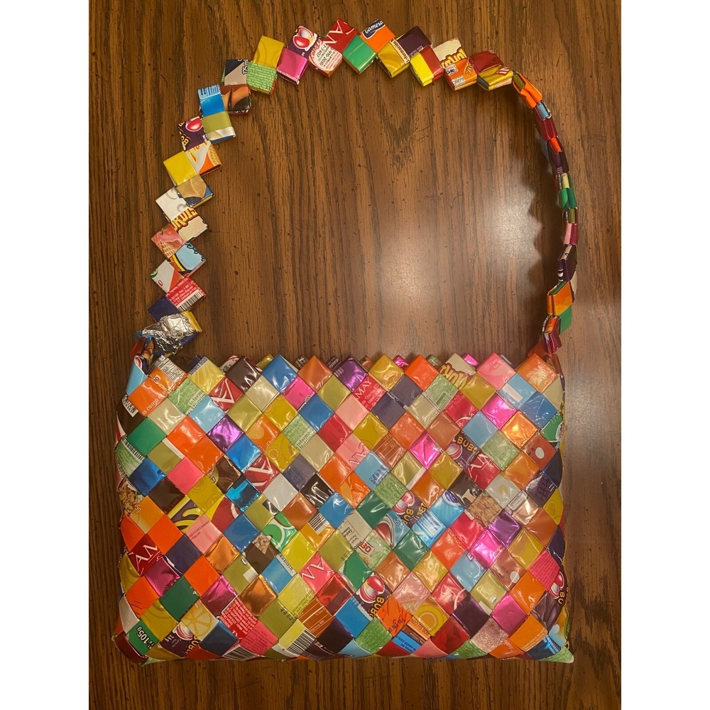 VNTG Woven Candy‎ Gum Wrapper Bag Colorful Shoulder Bag Unique Handmade Purse